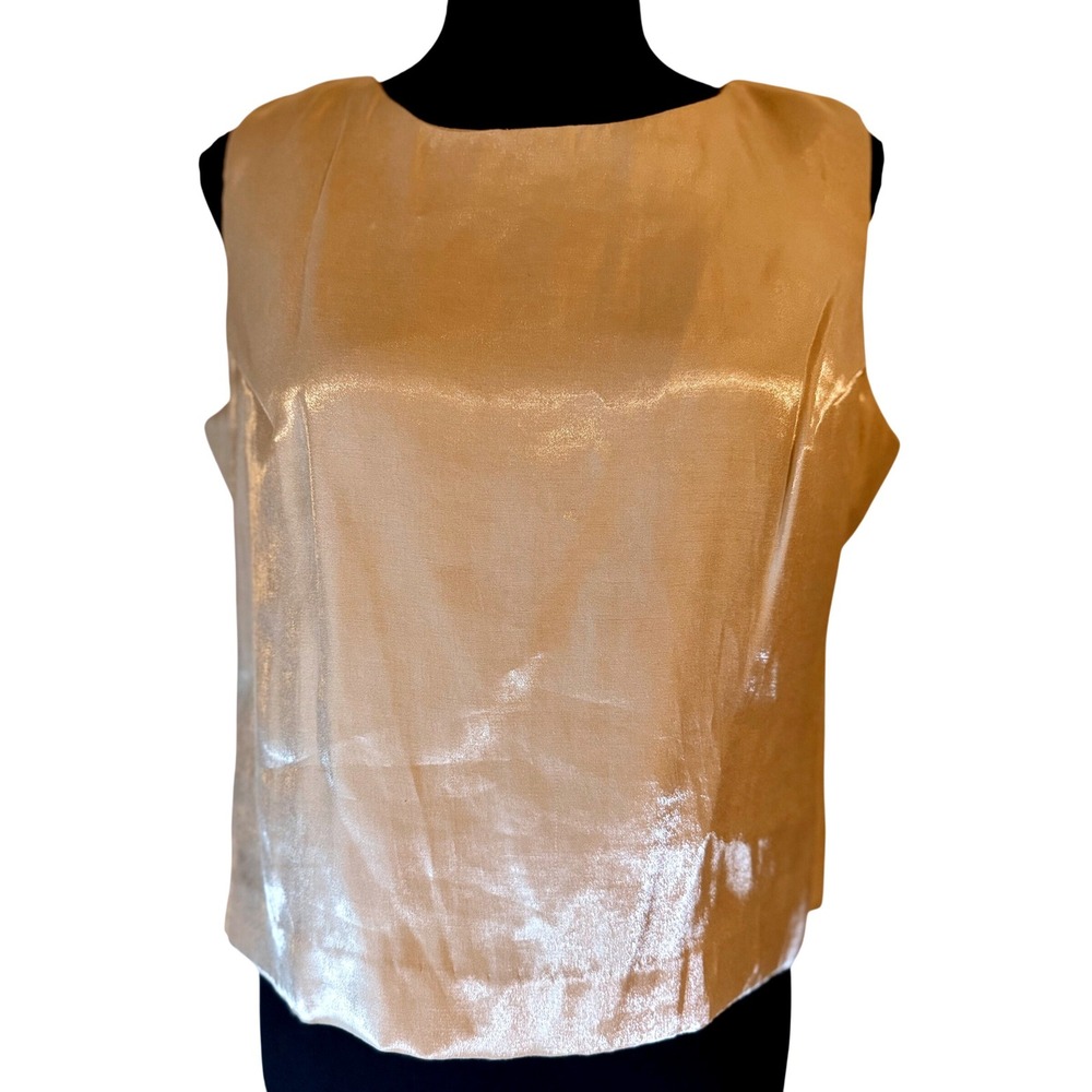 Talbots Shell Top Women 12P Champagne Gold Metallic Sheen Sleeveless Boat Neck